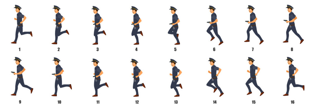 Police Character Run cycle Animation Sequence