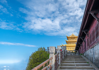 A gold-roofed temple building in mount emei, sichuan province, China