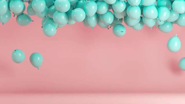 Blue Balloon floating in Pink room background. minimal idea concept 3D animation.