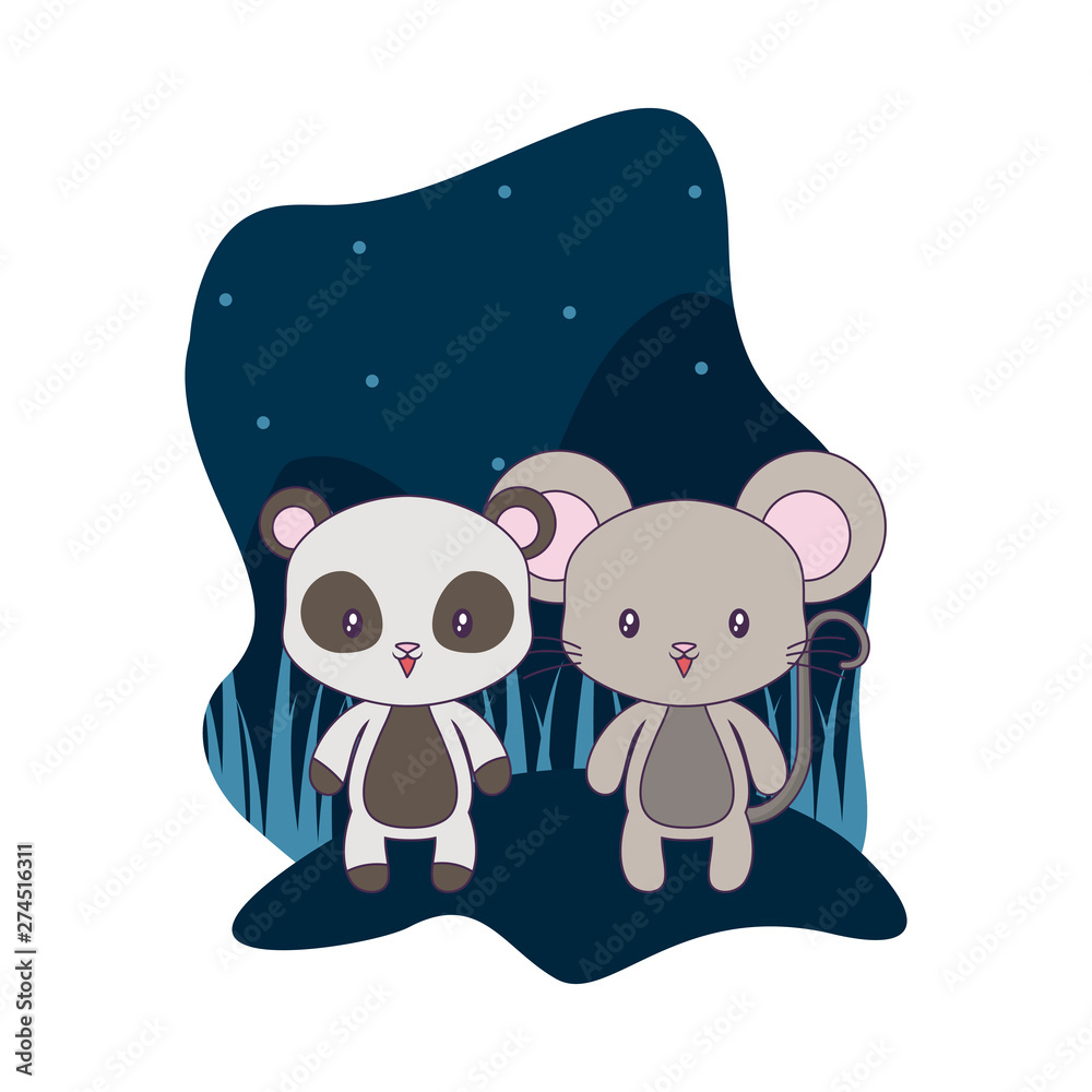 Poster cute mouse with panda bear animals isolated icon