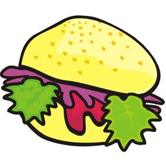 Hamburger with vegetable and ketchup, fast food, vector illustration