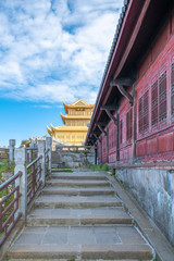 A gold-roofed temple building in mount emei, sichuan province, China