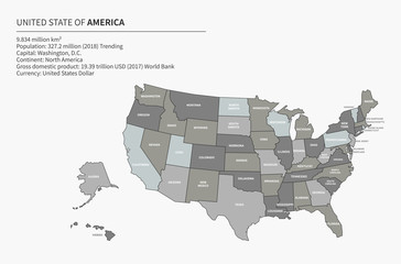 infographic vector map of america. usa map. united states map. us map.