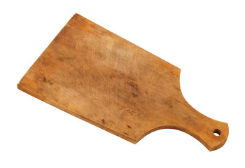 Grunge wooden cutting board isolated on white