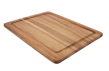 Wooden cutting board isolated on white background 