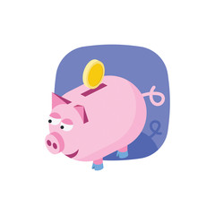 Pig money coins. Vector 3d isometric color icon new flat style. Creative illustration, idea for infographics.
