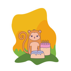 cute monkey with cakes of birthday