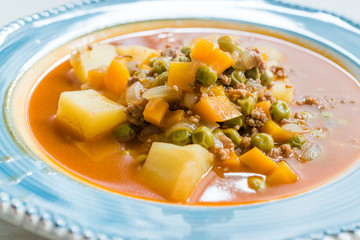 Turkish Food Green Pea Stew / Stewed Minced Meat Etli Bezelye.