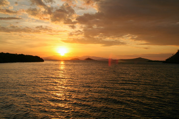Sunset over tropical bay
