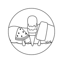 set of delicious and refresh ice creams in beach