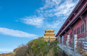 A gold-roofed temple building in mount emei, sichuan province, China