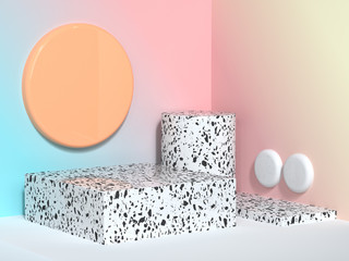 blue pink yellow gradient wall corner geometric shape group set scene 3d rendering
