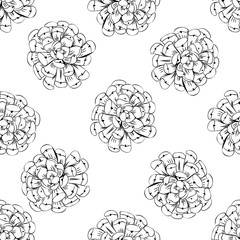 Flower garden succulent hand drawn line art. Cute seamless vector tile pattern. Retro vintage.
