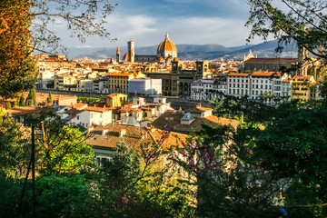 View to Cathedral Duomo Santa Maria del Fiore  from  Piazza Michelangelo square in Florence,...