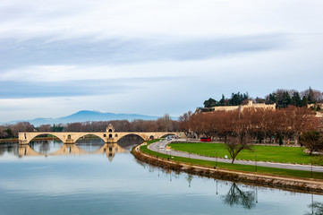 Fototapeta premium Avignon, in the region of Provence, France. Historic fortified city famous for the Palace of the Popes, it is crossed by the Rhone river.