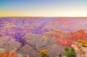 The beautiful view of Grand Canyon from the south rim of Grand Canyon National Park at sunrise.