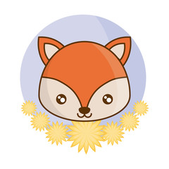 head of cute fox in frame with flowers