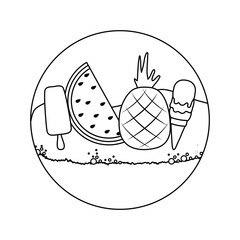 pineapple with watermelon and ice creams in beach