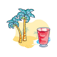 tropical cocktail drink with tree palms