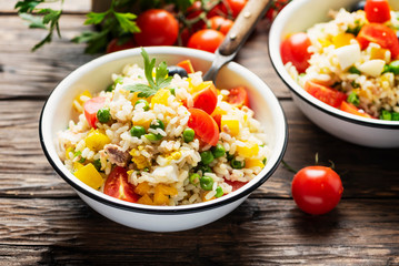 Cold summer salad with rice