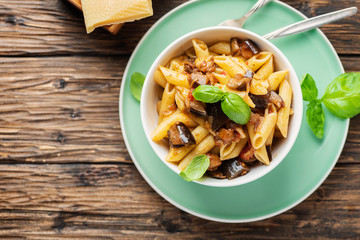 Italian traditional pasta with eggplant