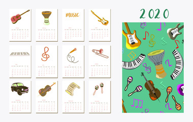 Calendar for 2020. Musical Instruments.