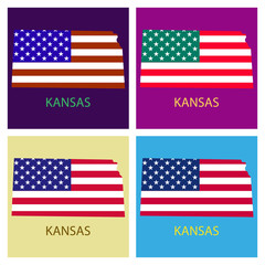 Kansas state of America with map. Flag print on map of USA for geographic themes. Map of Kansas state.