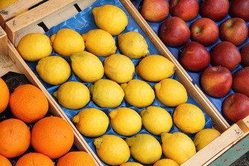 frische Äpfel, Zitronen und Orangen