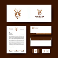 Naklejka premium Corporate business stationery template with premium logo. Editable corporate identity template design with envelope, business card, and letterhead.