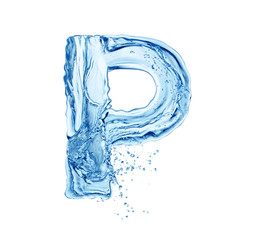 Fototapeta na wymiar letter P made of water splash isolated on white background
