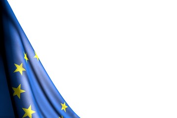 wonderful labor day flag 3d illustration. - isolated illustration of European Union flag hanging in corner - mockup on white with place for your content