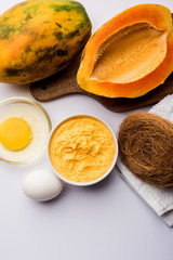 Papaya Face mask for acne treatment, selective focus