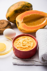 Papaya Face mask for acne treatment, selective focus