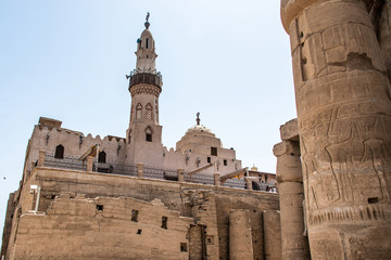 Church and Muslim Mosque Tower religion Symbols in Luxor temple