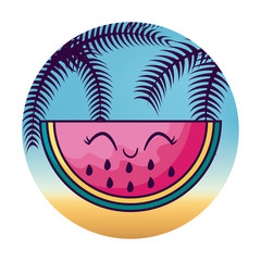 watermelon kawaii with tropical palm in frame