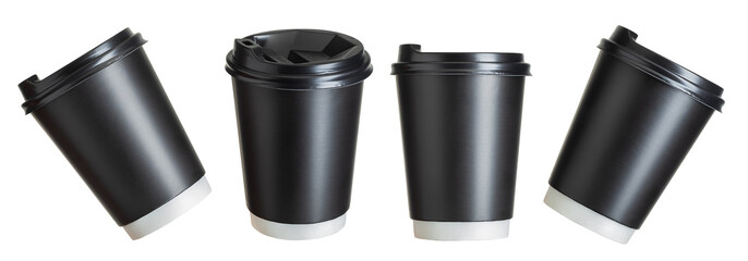 Set of coffee paper drinking cups on white background.