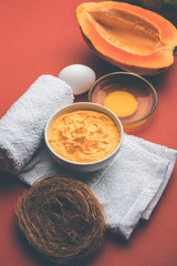 Papaya Face mask for acne treatment, selective focus