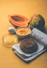 Papaya Face mask for acne treatment, selective focus