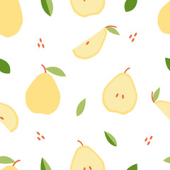 Seamless pattern pear for print, fabric in flat style