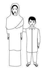 indian family avatar cartoon character in black and white