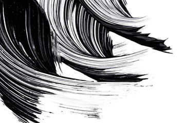 Black strokes and texture mascara or acrylic on a white background