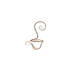 Artistic coffee cup, hand drawn with spiral smoke. Coffee cup vector drawing