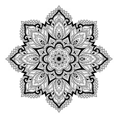 Circular pattern in form of mandala with flower for Henna, Mehndi, tattoo, decoration. Decorative ornament in ethnic oriental style. Outline doodle hand draw vector illustration.