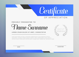 professional blue certificate of appreciation template