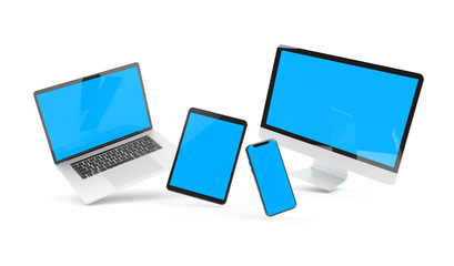 Fototapeta premium Devices floating on white background 3D rendering