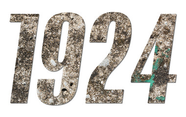 Year 1924 with old concrete wall on white background