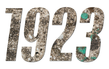 Year 1923 with old concrete wall on white background