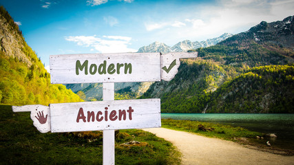 Street Sign to Modern versus Ancient