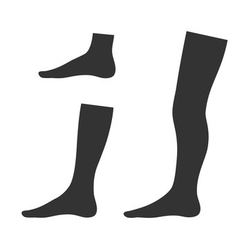 Set of black shapes of the foot, shin and leg