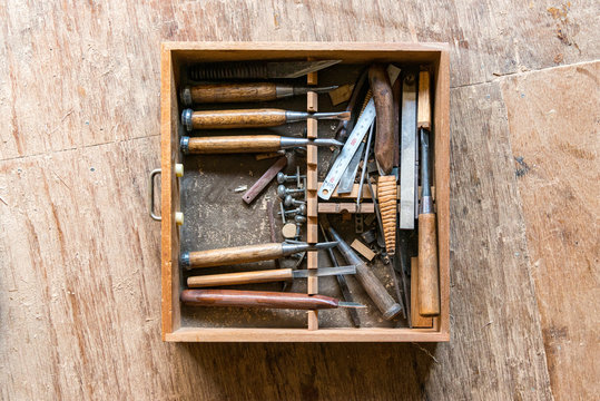 Craftsperson's Tool Box / Hammer, File Tooth, Adz, Plane Iron